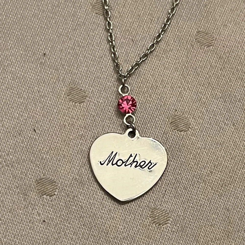 Mother Heart Pendant Necklace w/ Pink Crystal Accent | Gift Ready